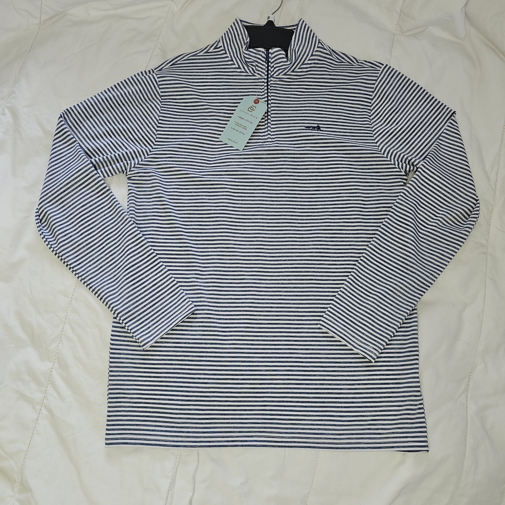 NWT Class Club Men's Striped Blue White 1/4 Zip Mock Neck Pullover 18/20 Logo